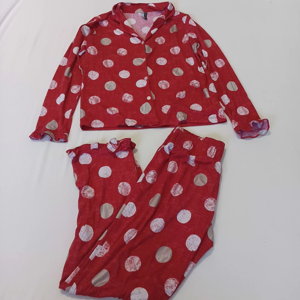 Jaclyn Intimates Red Polka Dot PJs Two Piece Loungewear Set Small